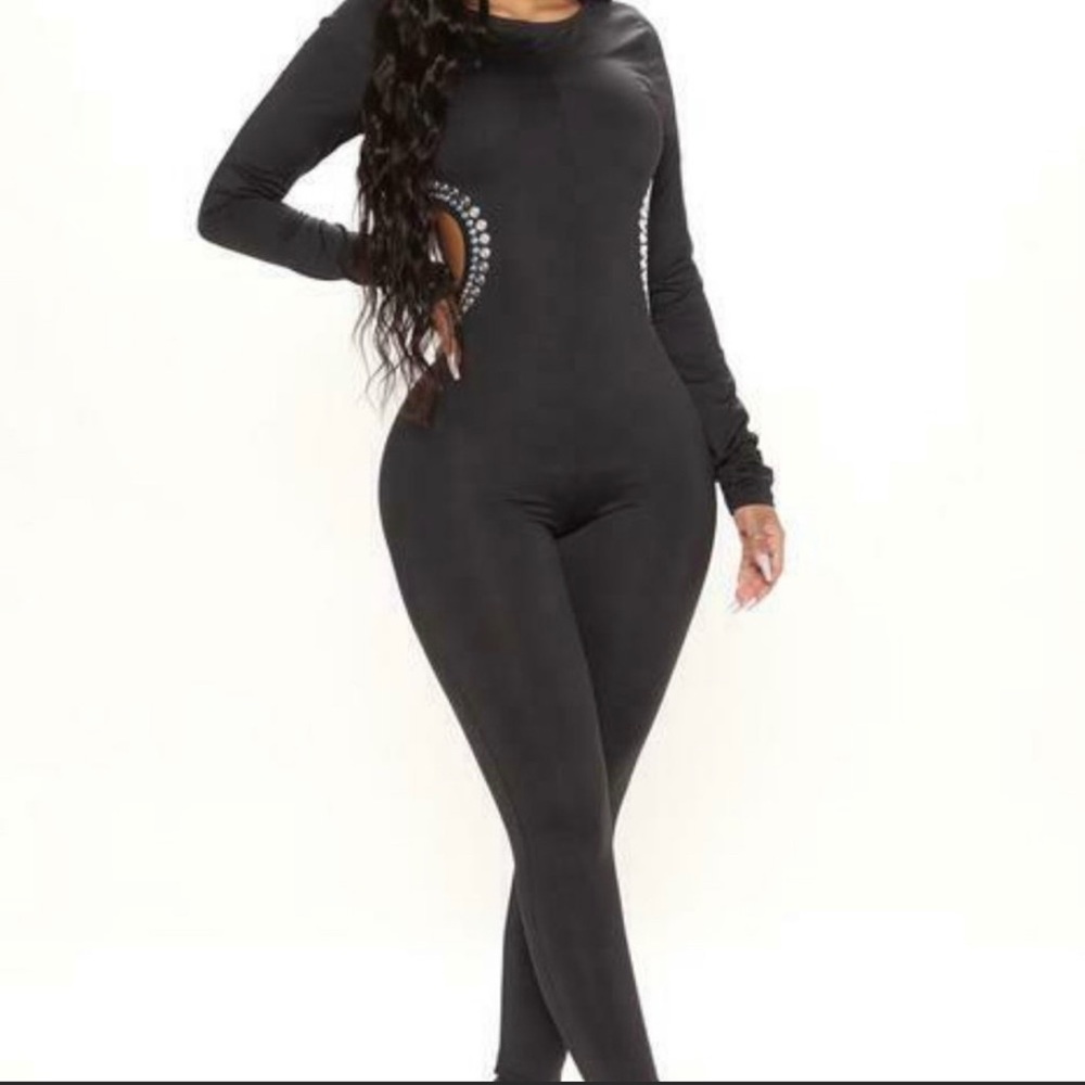 Fashion Nova M Studded Jumpsuit Black